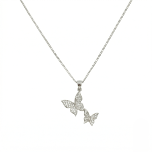 Collana Doppia Farfalla Strass Argento