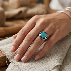 Anello Silver Pietra Turchese Rotonda